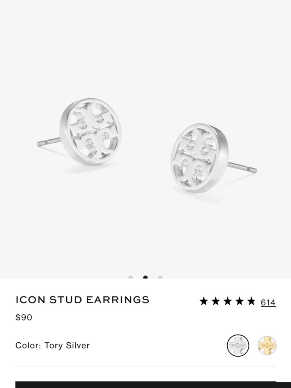 Tory Burch Silver Logo Round Stud Earrings
